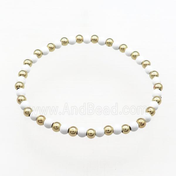 Copper Bracelet Stretchy White Lacquered Gold Plated