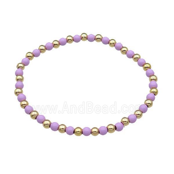 Copper Bracelet Stretchy Purple Lacquered Gold Plated