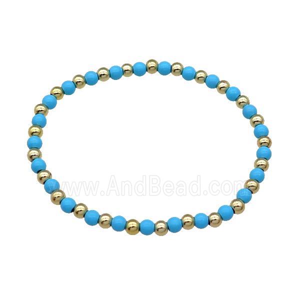 Copper Bracelet Stretchy Blue Lacquered Gold Plated