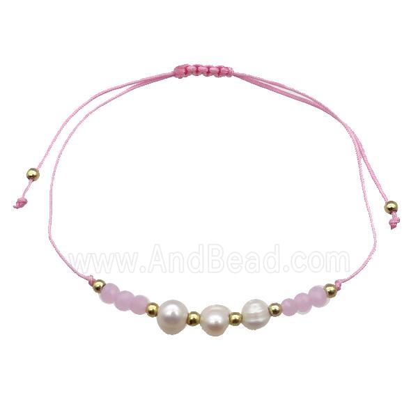 Pearl Bracelet With Crystal Glass Adjustable Pink