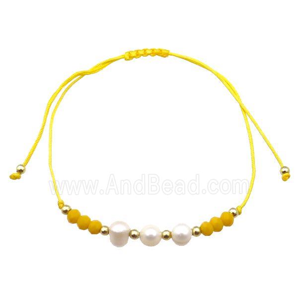 Pearl Bracelet With Crystal Glass Adjustable Yellow