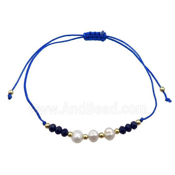 Pearl Bracelet With Crystal Glass Adjustable RoyalBlue
