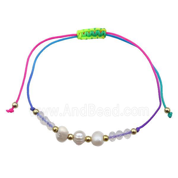 Pearl Bracelet With Crystal Glass Adjustable Multicolor