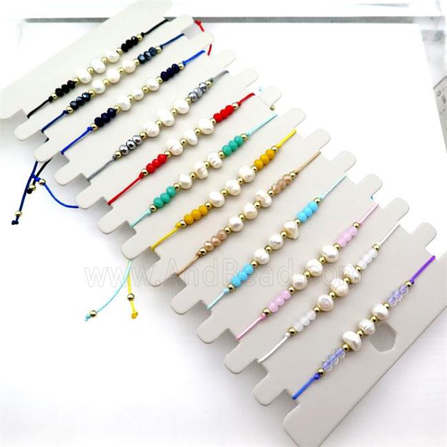 Pearl Bracelet With Crystal Glass Adjustable Mixed