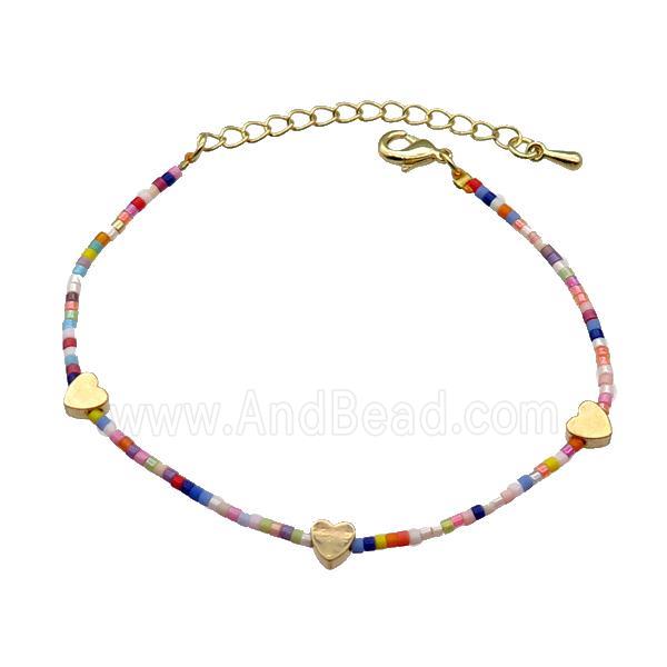 Glass Seed Bead Bracelet Heart Multicolor