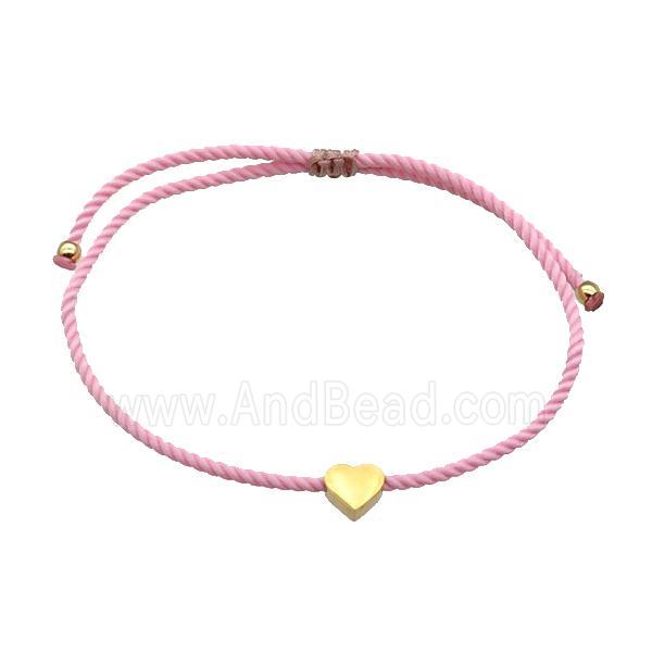 Pink Nylon Bracelet Heart Adjustable