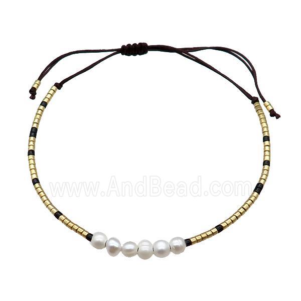 Pearl Bracelet With Seed Glass Adjustable Mixed