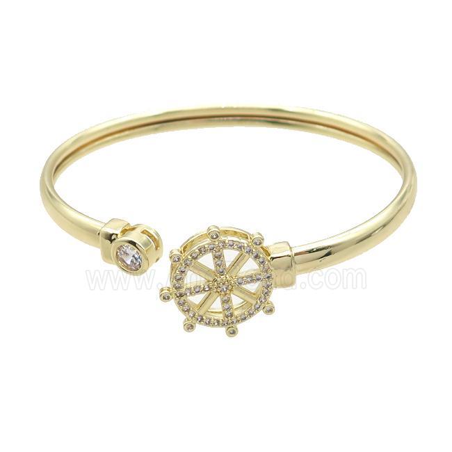 Copper Bangle Pave Zircon Ship Helm Gold Plated