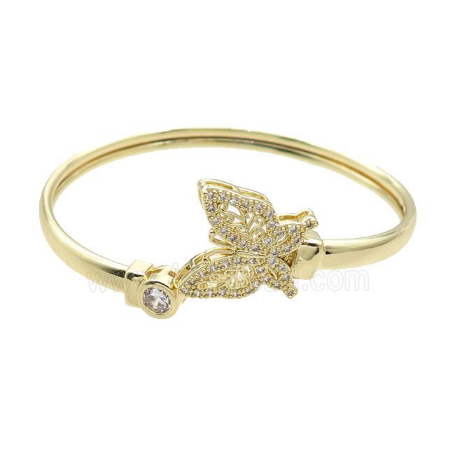Copper Bangle Pave Zircon Butterfly Gold Plated