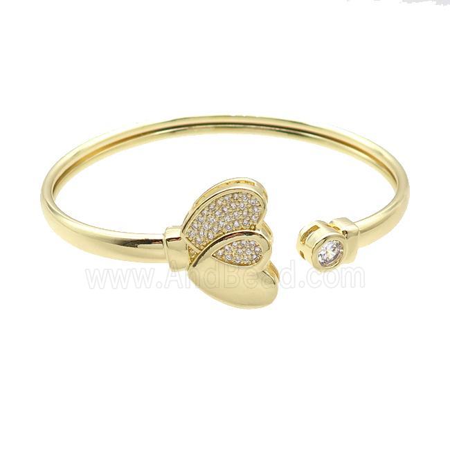 Copper Bangle Pave Zircon Heart Gold Plated