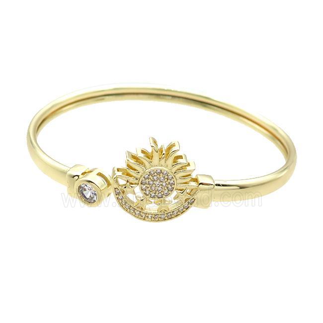 Copper Bangle Pave Zircon Sun Moon Gold Plated