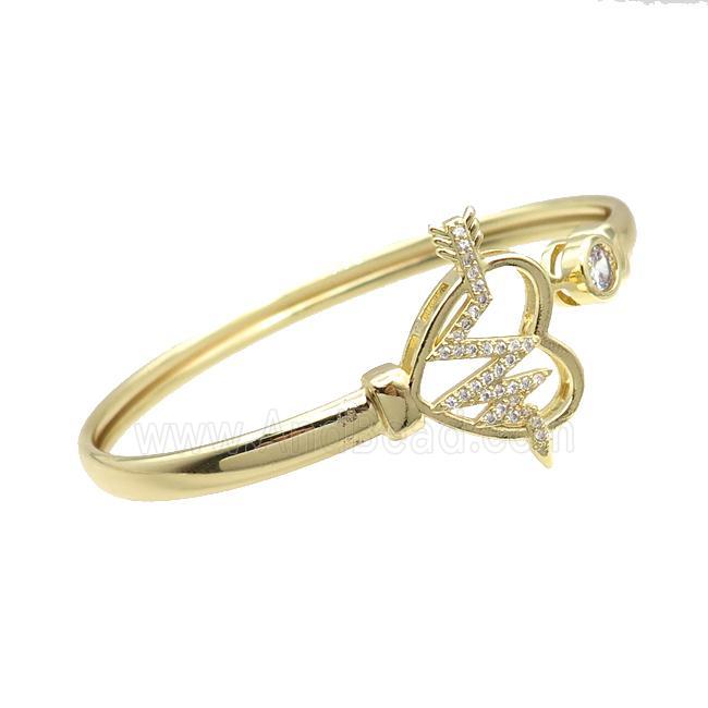 Copper Bangle Pave Zircon Heart Cardiogram Gold Plated