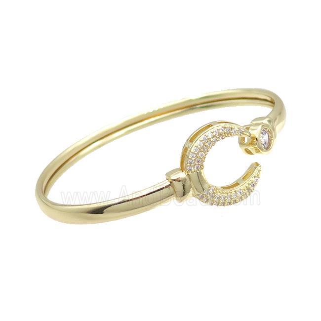 Copper Bangle Pave Zircon Moon Gold Plated
