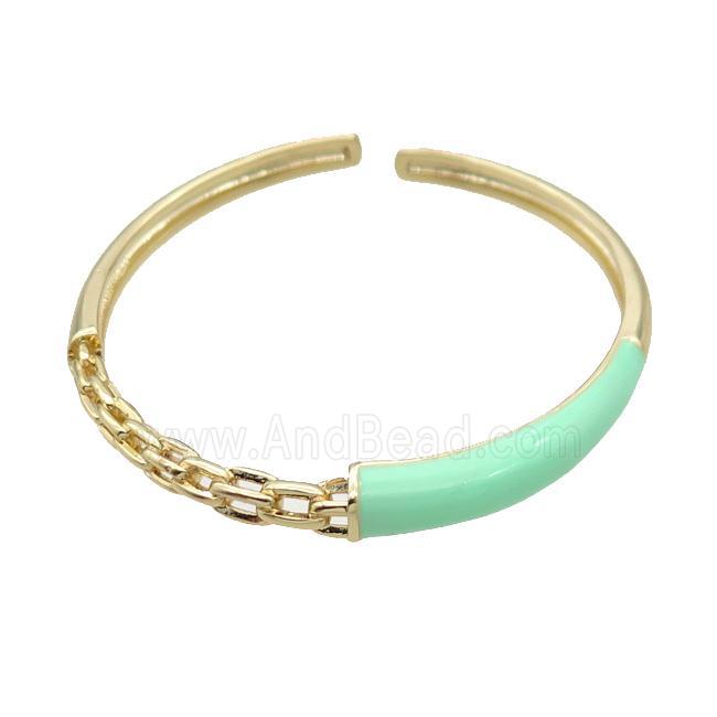 Copper Bangle With Green Enamel Gold Plated