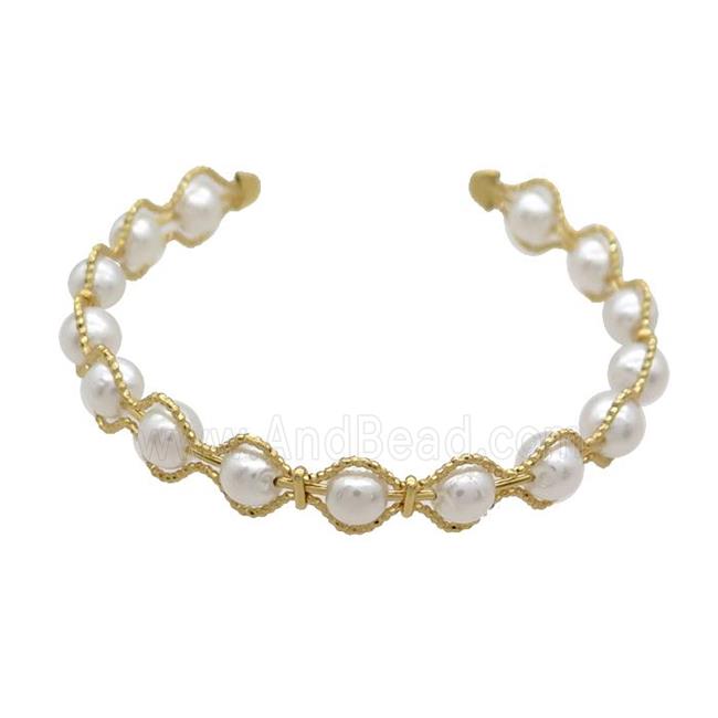 Copper Bangle Pave Pearlized Glass Gold Plated