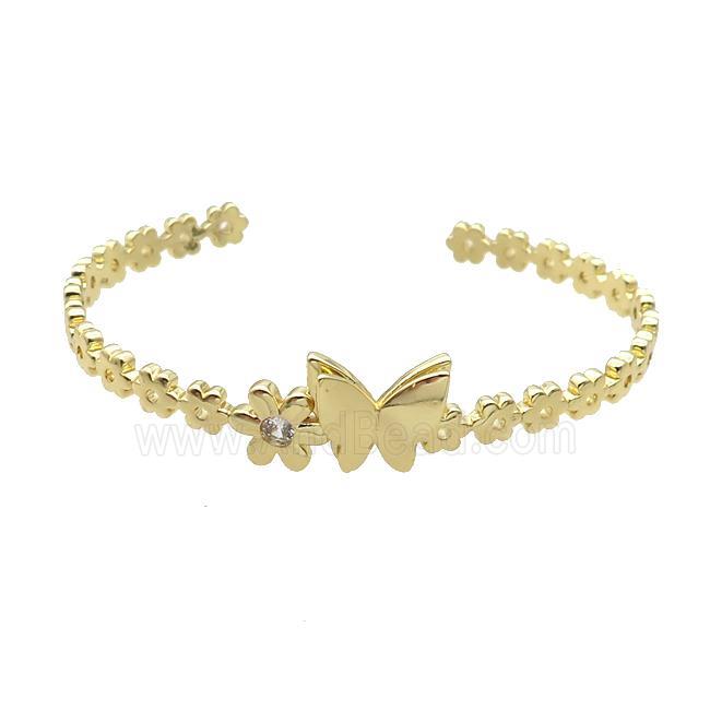 Copper Bangle Pave Zircon Butterfly Gold Plated