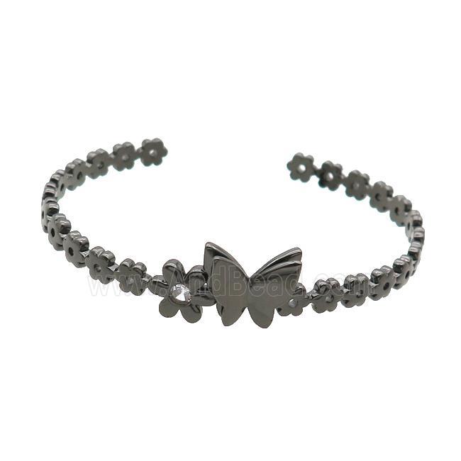 Copper Bangle Pave Zircon Butterfly Black Plated