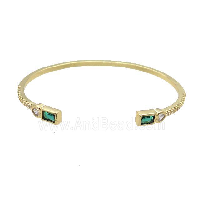 Copper Bangle Pave Zircon Green Gold Plated