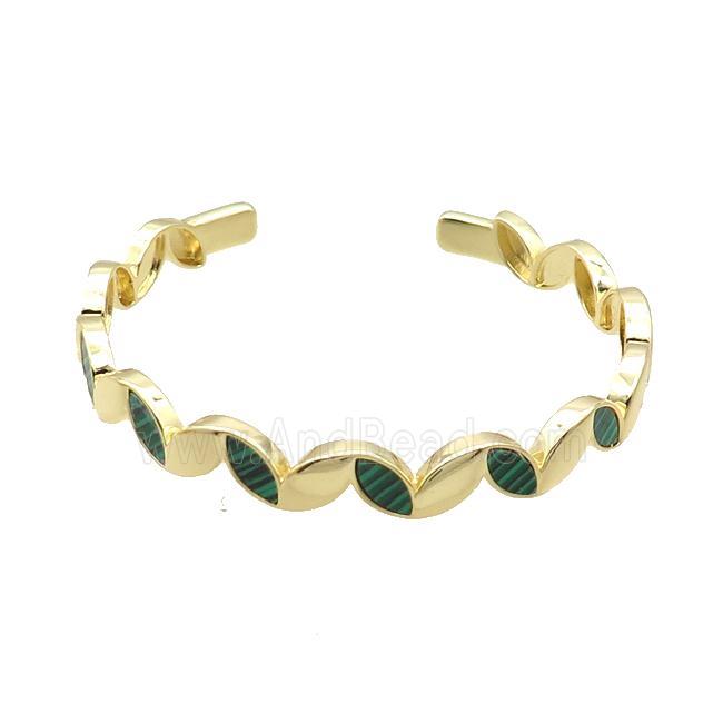 Copper Bangle Pave Malachite Gold Plated
