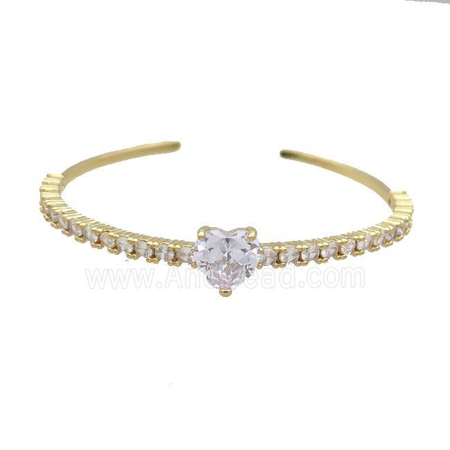 Copper Bangle Pave Zircon Crystal Glass Heart Gold Plated