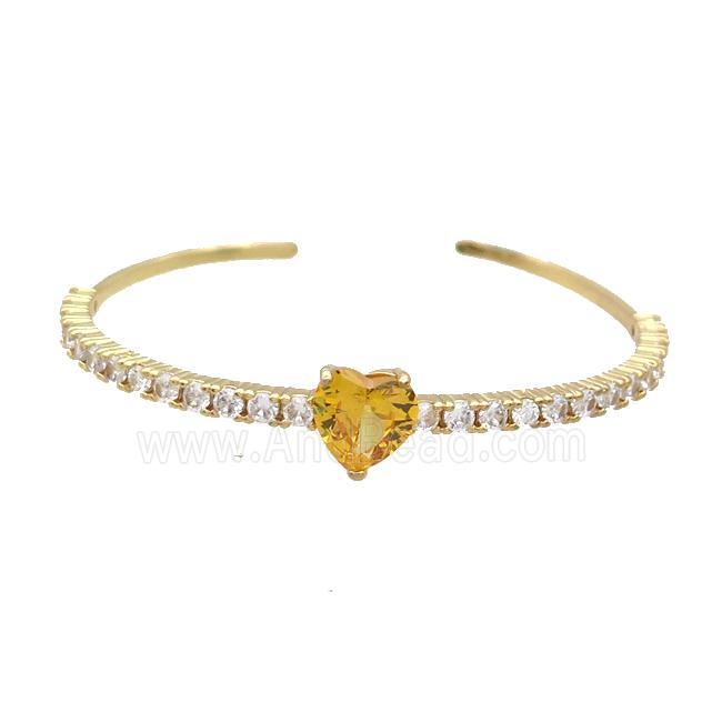 Copper Bangle Pave Zircon Yellow Crystal Glass Heart Gold Plated