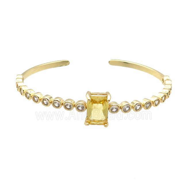 Copper Bangle Pave Zircon Yellow Crystal Glass Rectangle Gold Plated