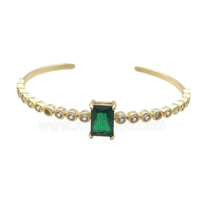 Copper Bangle Pave Zircon Green Crystal Glass Rectangle Gold Plated