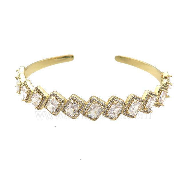 Copper Bangle Pave Zircon Crystal Glass Rectangle Gold Plated