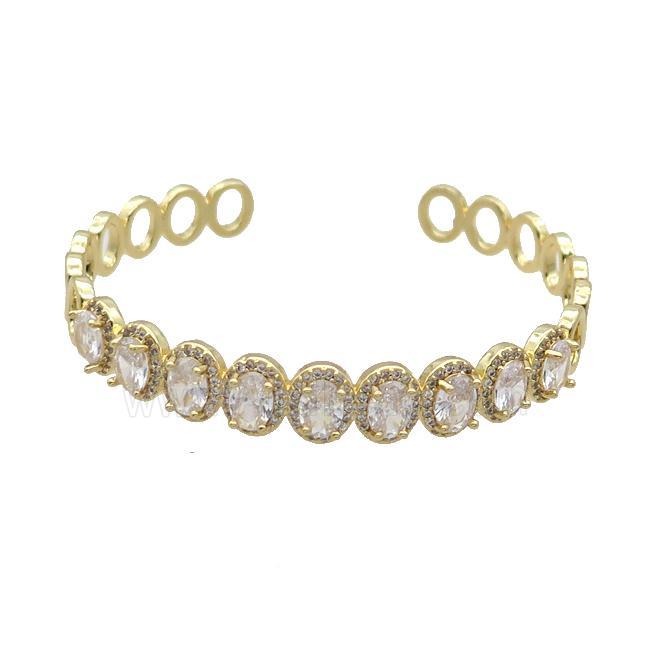 Copper Bangle Pave Zircon Crystal Glass Oval Gold Plated