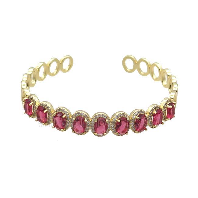 Copper Bangle Pave Zircon Red Crystal Glass Oval Gold Plated
