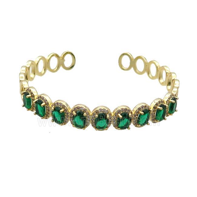Copper Bangle Pave Zircon Green Crystal Glass Oval Gold Plated