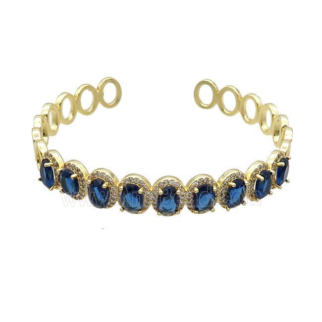 Copper Bangle Pave Zircon Blue Crystal Glass Oval Gold Plated