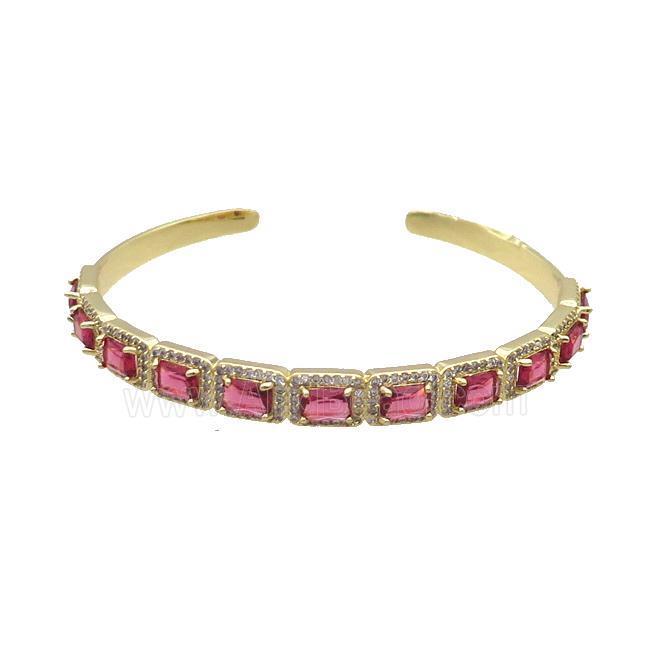 Copper Bangle Pave Zircon Red Crystal Glass Rectangle Gold Plated