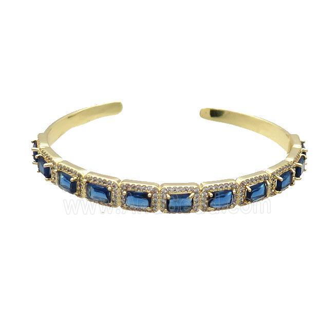 Copper Bangle Pave Zircon Blue Crystal Glass Rectangle Gold Plated