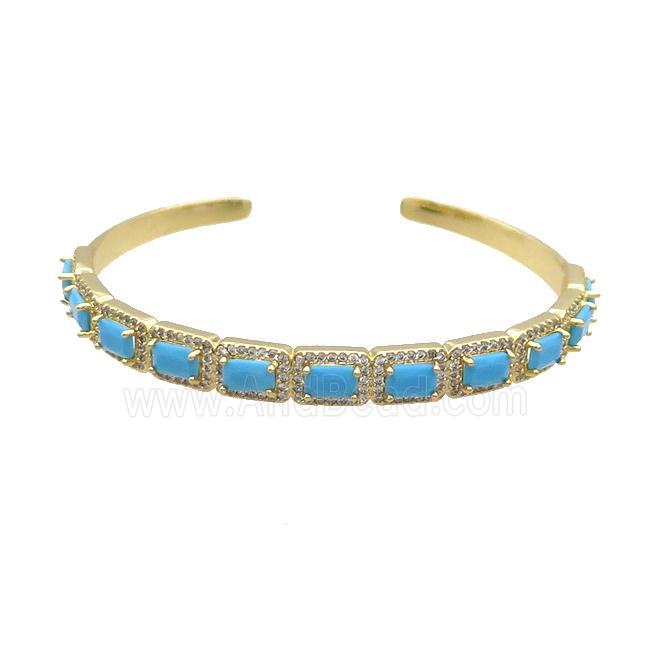 Copper Bangle Pave Zircon Turq Rectangle Gold Plated