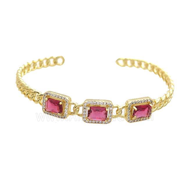 Copper Bangle Pave Zircon Red Crystal Glass Rectangle Gold Plated