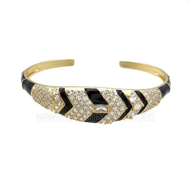 Copper Bangle Pave Zircon Black Enamel Gold Plated