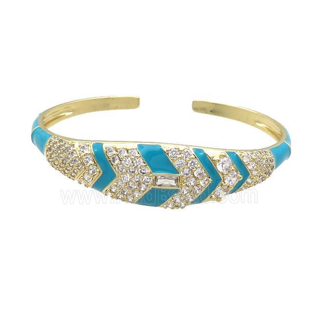 Copper Bangle Pave Zircon Teal Enamel Gold Plated