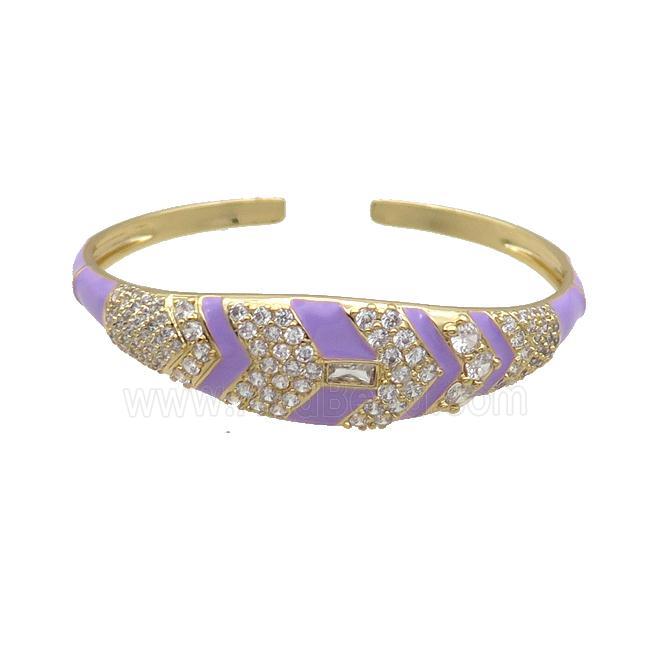 Copper Bangle Pave Zircon Purple Enamel Gold Plated