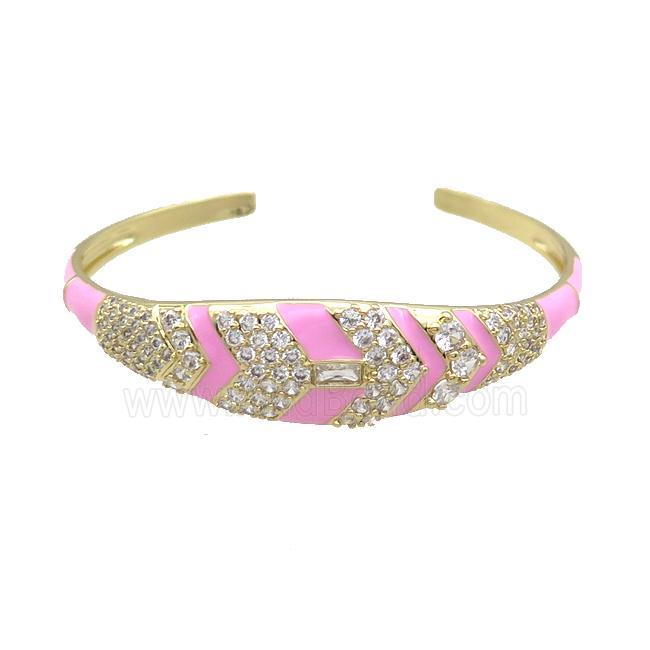 Copper Bangle Pave Zircon Pink Enamel Gold Plated