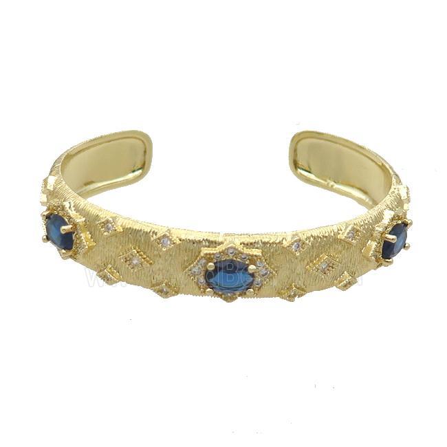 Copper Bangle Pave Zircon Blue Crystal Glass Gold Plated