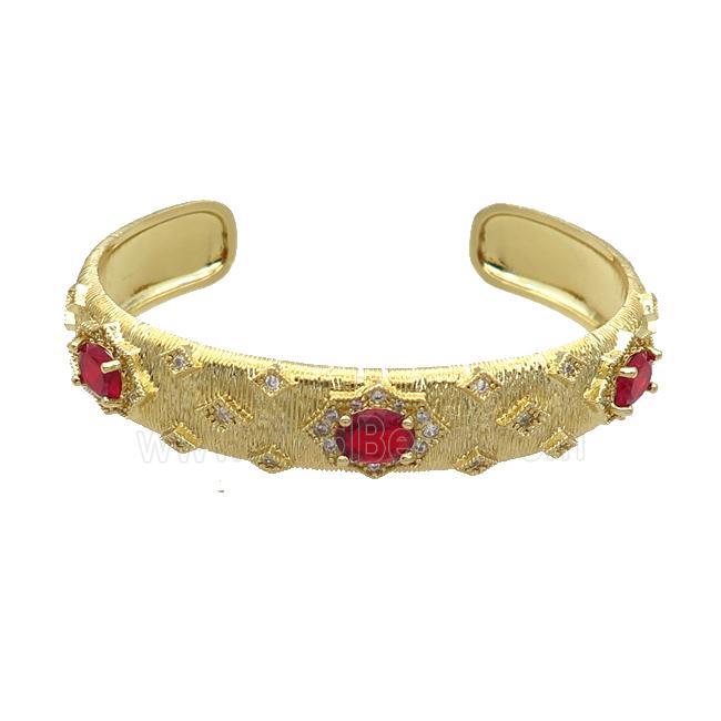 Copper Bangle Pave Zircon Red Crystal Glass Gold Plated