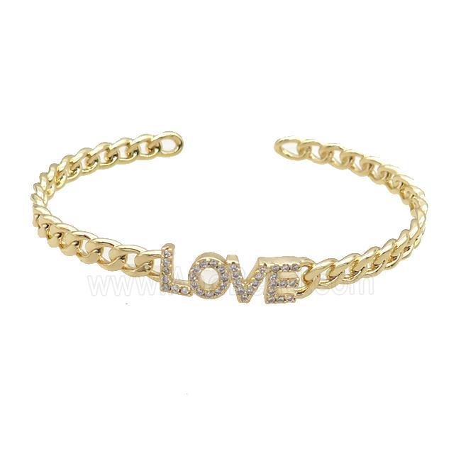 Copper Bangle Pave Zircon LOVE Gold Plated