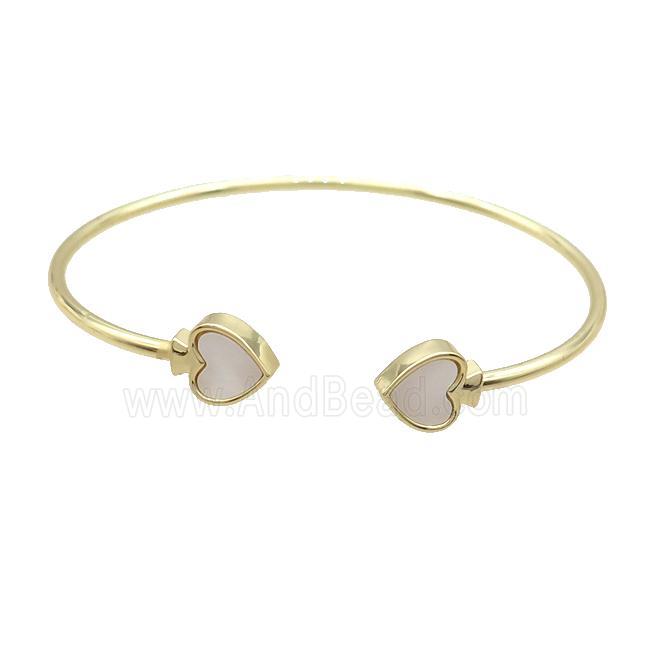 Copper Bangle Pave Shell Heart Gold Plated