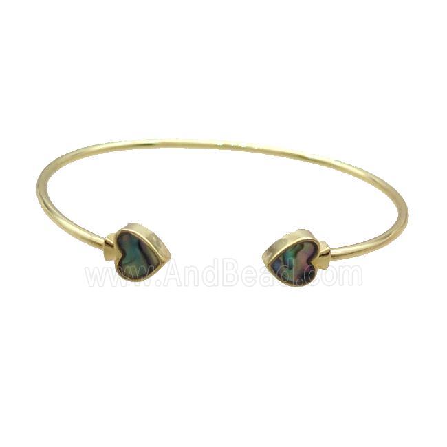 Copper Bangle Pave Abalone Shell Heart Gold Plated