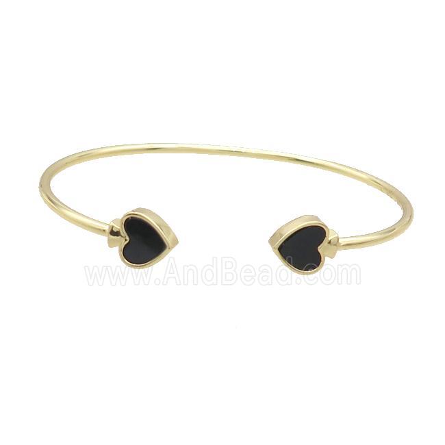 Copper Bangle Pave Black Agate Heart Gold Plated