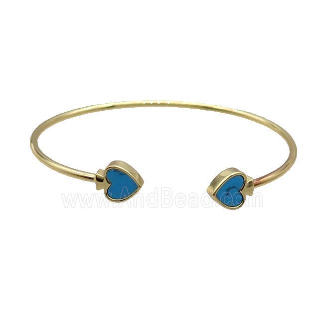 Copper Bangle Pave Turquoise Heart Gold Plated