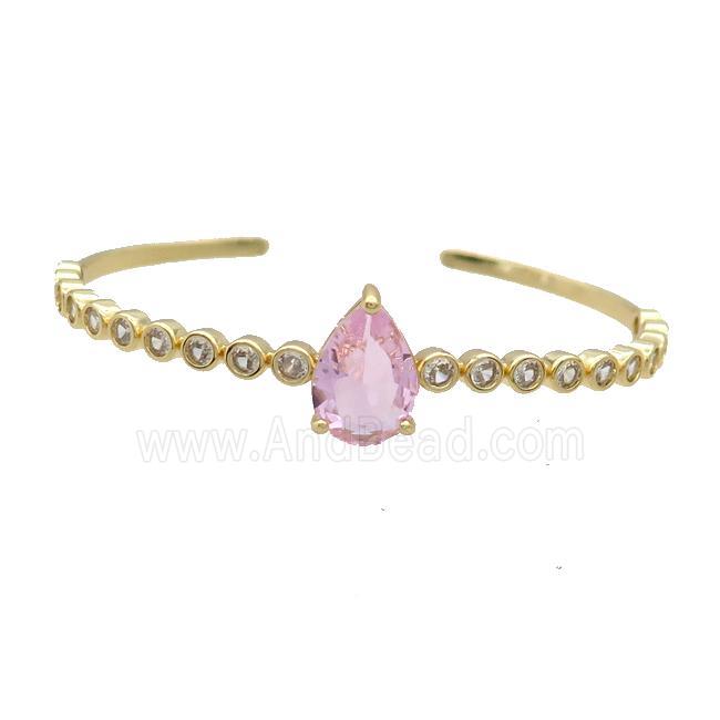 Copper Bangle Pave Pink Crystal Teardrop Gold Plated