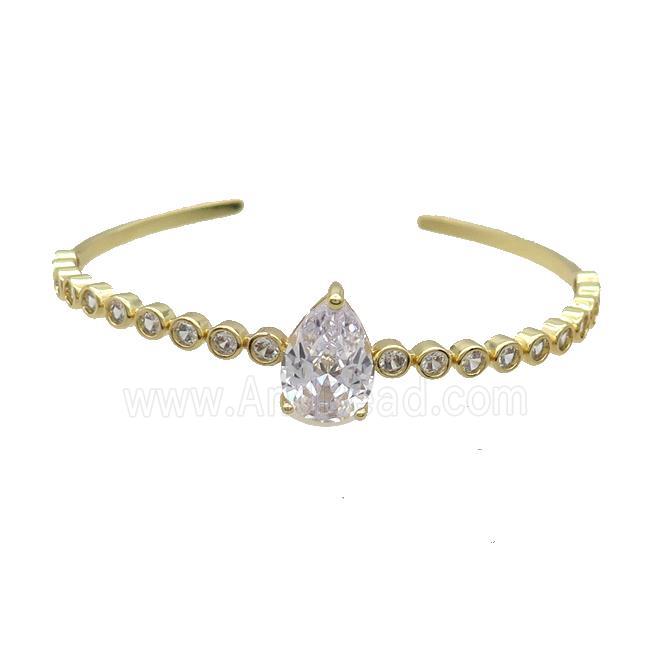 Copper Bangle Pave Crystal Teardrop Gold Plated