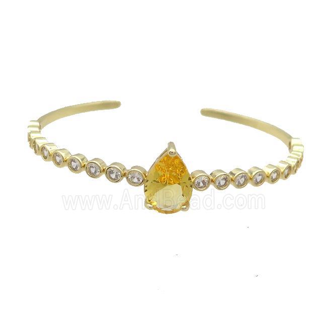 Copper Bangle Pave Yellow Crystal Teardrop Gold Plated
